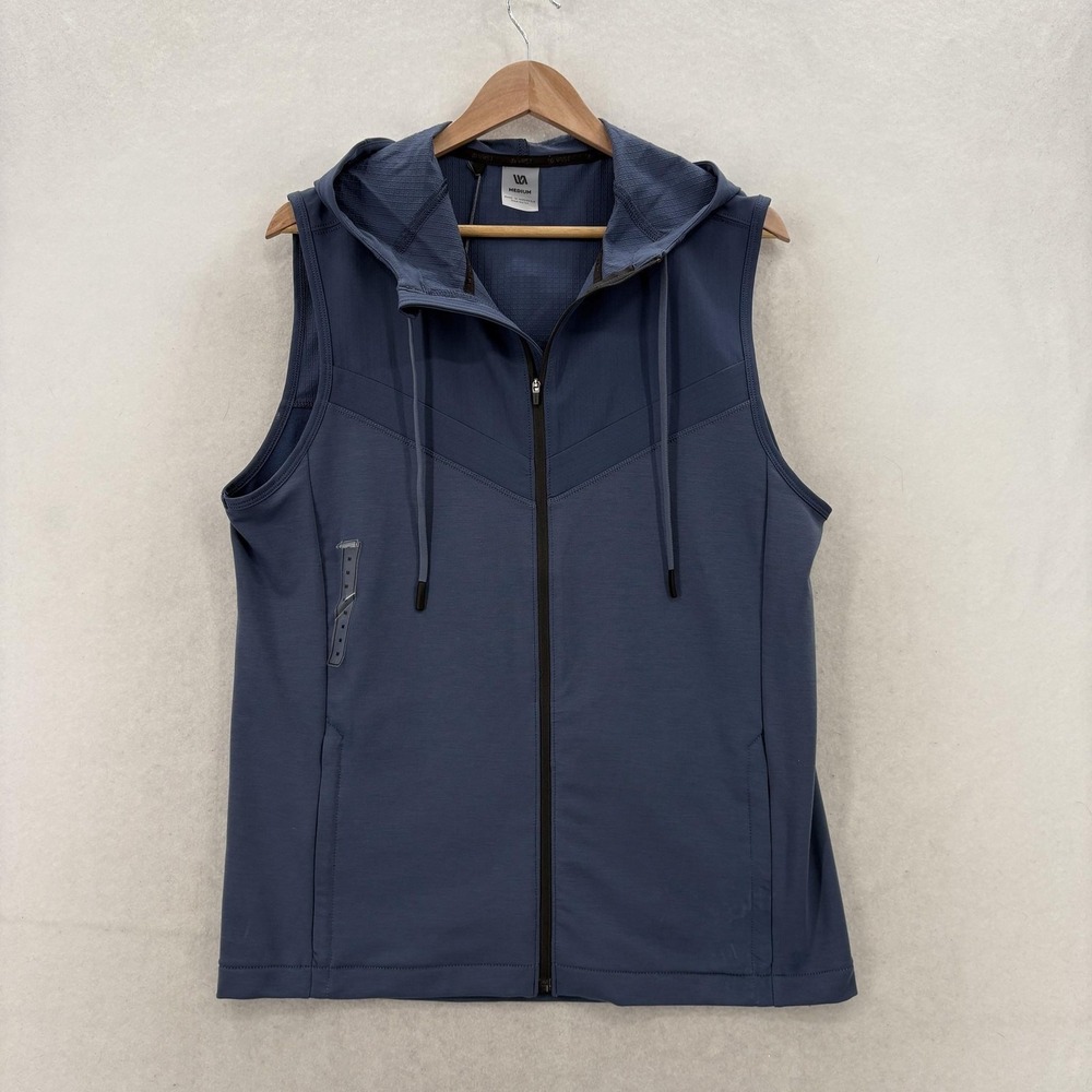 VRST Hooded Vest Mens Medium Blue Sleeveless Full Zip Performance Training Gym